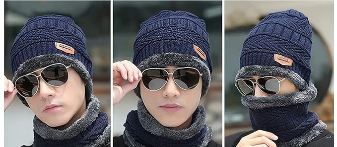 Head & Neck Cap Beanies Combo - woolen winter beanie cap with neck warmer muffler for men and women
