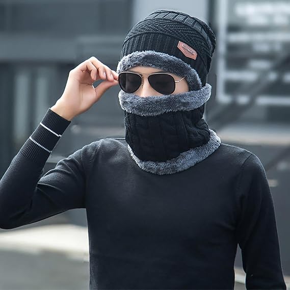 Head & Neck Cap Beanies Combo - woolen winter beanie cap with neck warmer muffler for men and women