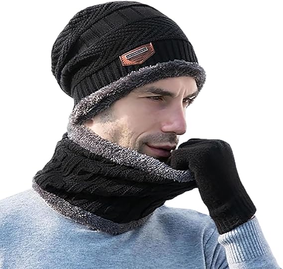Head & Neck Cap Beanies Combo - woolen winter beanie cap with neck warmer muffler for men and women