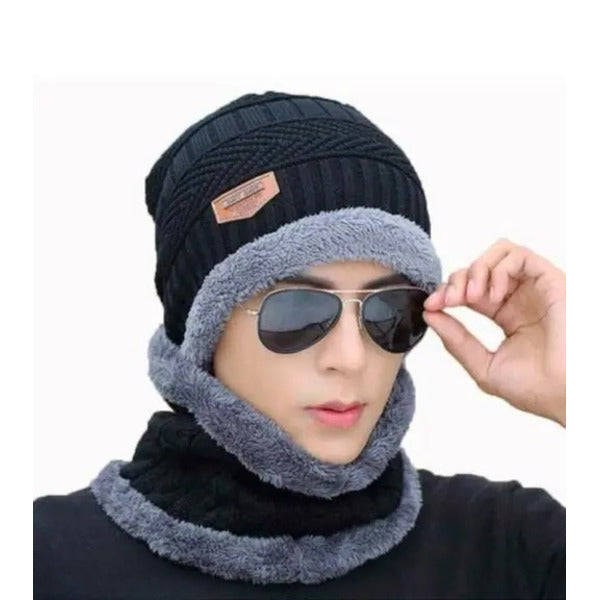 Head & Neck Cap Beanies Combo - woolen winter beanie cap with neck warmer muffler for men and women