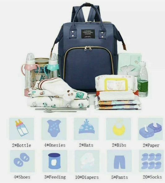 Large Capacity Mummy Bag Multi-function Waterproof Outdoor Women Backpack Nursing Bag for Baby Care - Blue