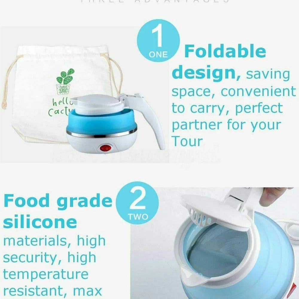Fast Water Boiling 600 Ml Portable Kettle Travel Kettle Foods Boils Quickly Silicone Small Collapsible Foldable Electric Sports Bottle